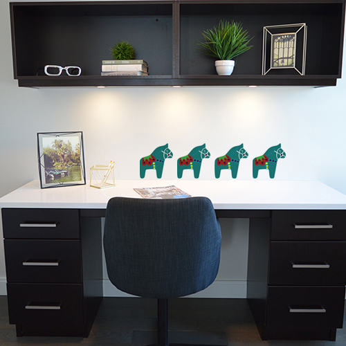 Autocollant décoration cheval vert multicouleurs pour mur de bureau moderne