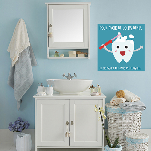 Sticker autocollant affiche bleu en faveur du brossage des dents pour salle de bain mur bleu