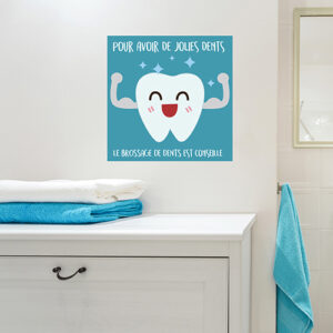 Sticker adhésif affiche bleu sur le brossage des dents pour déco de salle de bain