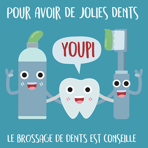 Sticker adhésif pour déco sur le brossage des dents affiche préventive bleu