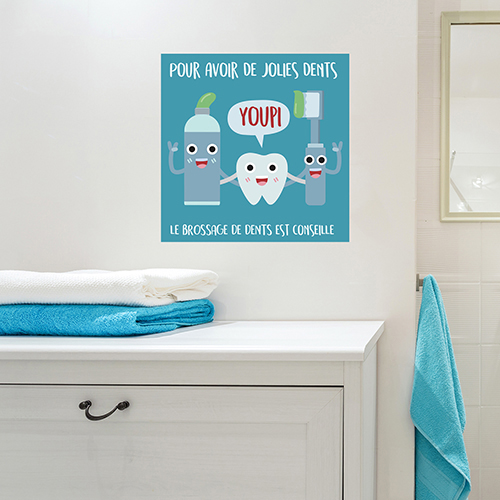 Sticker autocollant pour décoration de salle de bain sur le brossage des dents affiche préventive bleu