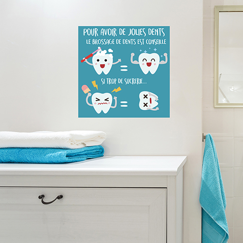 Sticker autocollant pour déco salle de bain affiche bleu contre les sucreries et pour le brossage des dents