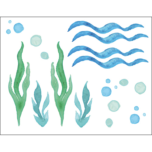 Sticker autocollant algues vertes dans la mer pour déco de salle de bain