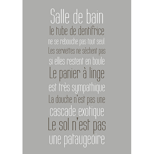 Sticker autocollant affiche grise pour décoration de salle de bain