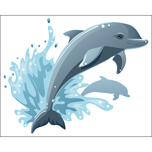 Sticker adhésif dauphin gris dans la mer bleu pour décoration de salle de bain