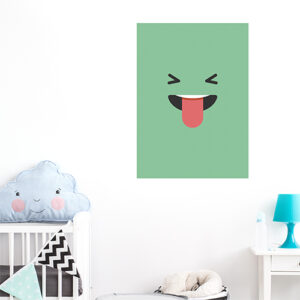 sticker smiley tire la langue vert au mur d'un bureau moderne
