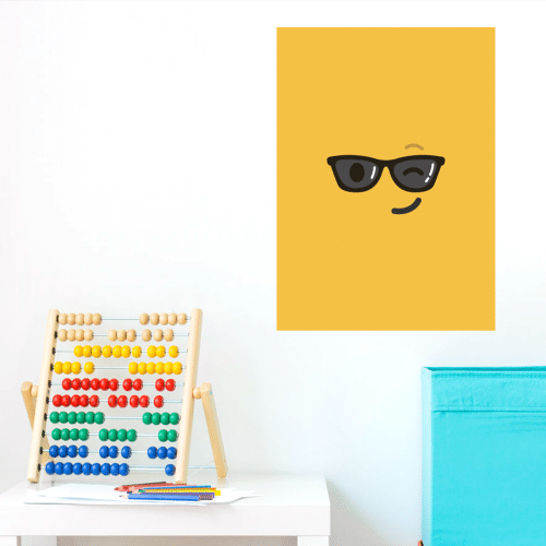 Décoration chambre d'enfant poster adhésif emoji jaune lunettes de soleil