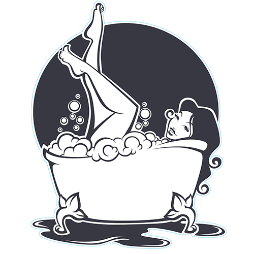 Sticker adhésif noir et blanc déco femme dans un bain pour salle de bain moderne
