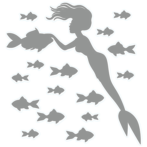 Sticker adhésif gris sirène et poissons pour déco d'intérieur pour enfants