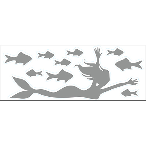 Sticker autocollant pour décoration d'intérieur gris sirène et poissons
