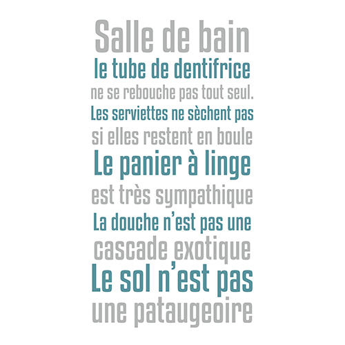 Sticker adhésif gris et bleu décoration salle de bain affiche