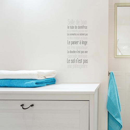 Sticker règles de la salle de bain écriture grise sur fond transparent