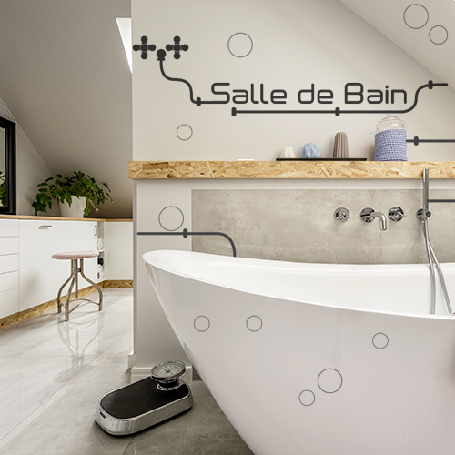 Déco adhésive pour salle de bain - Lettres adhésives et tuyaux industriels