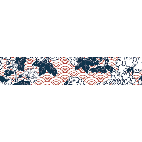 Sticker autocollant thème Asie bleu rouge et blanc fleurs