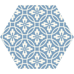 Adhesif carrelage hexagone carreaux de ciment bleu et blanc