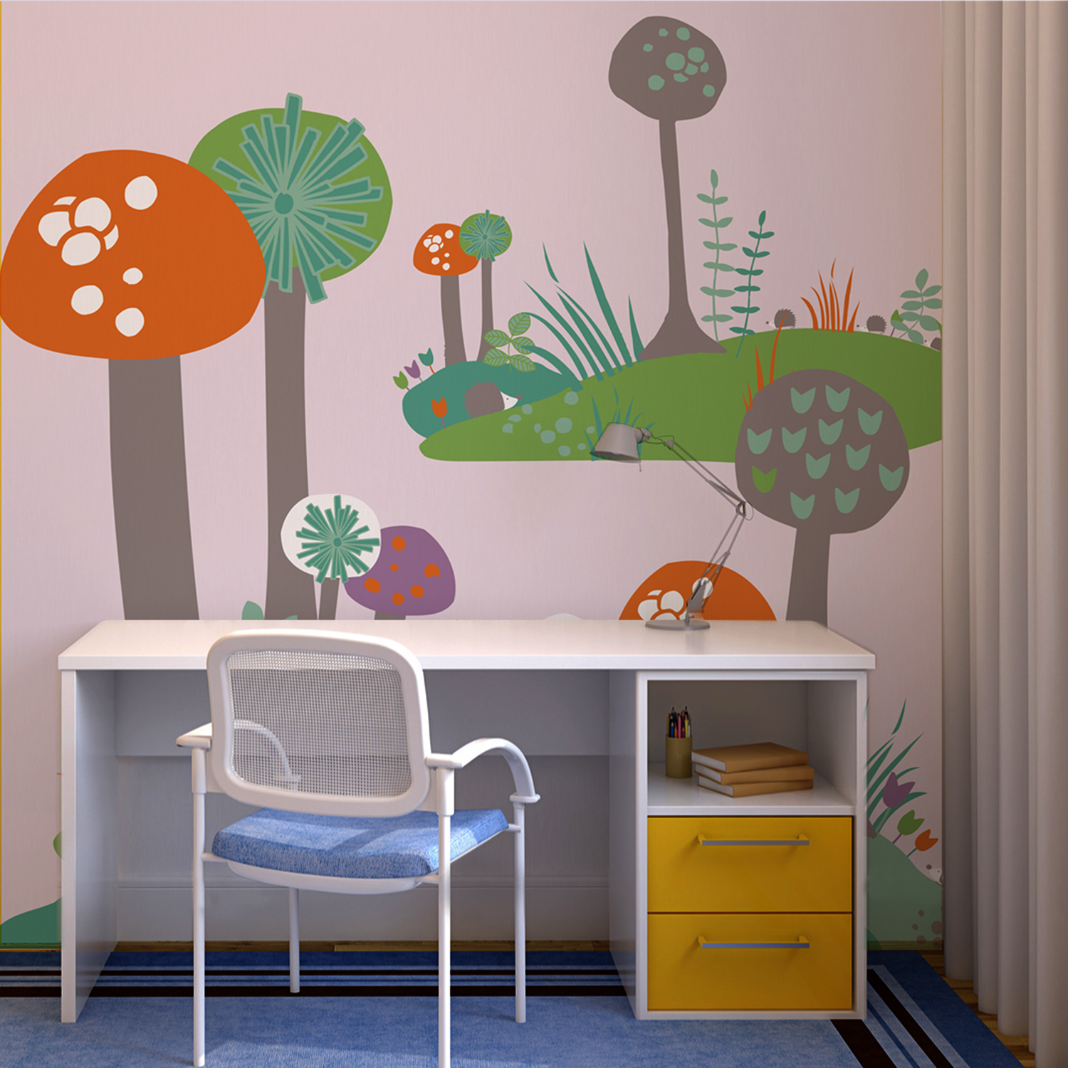 Illustration pour chambre d’enfant balade dans la forêt enchantée