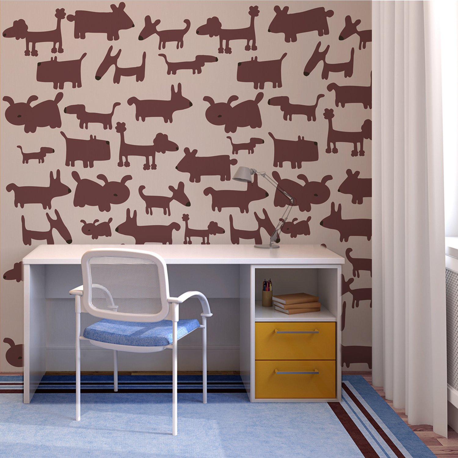 Papier Peint pour enfant mur de chiens bruns