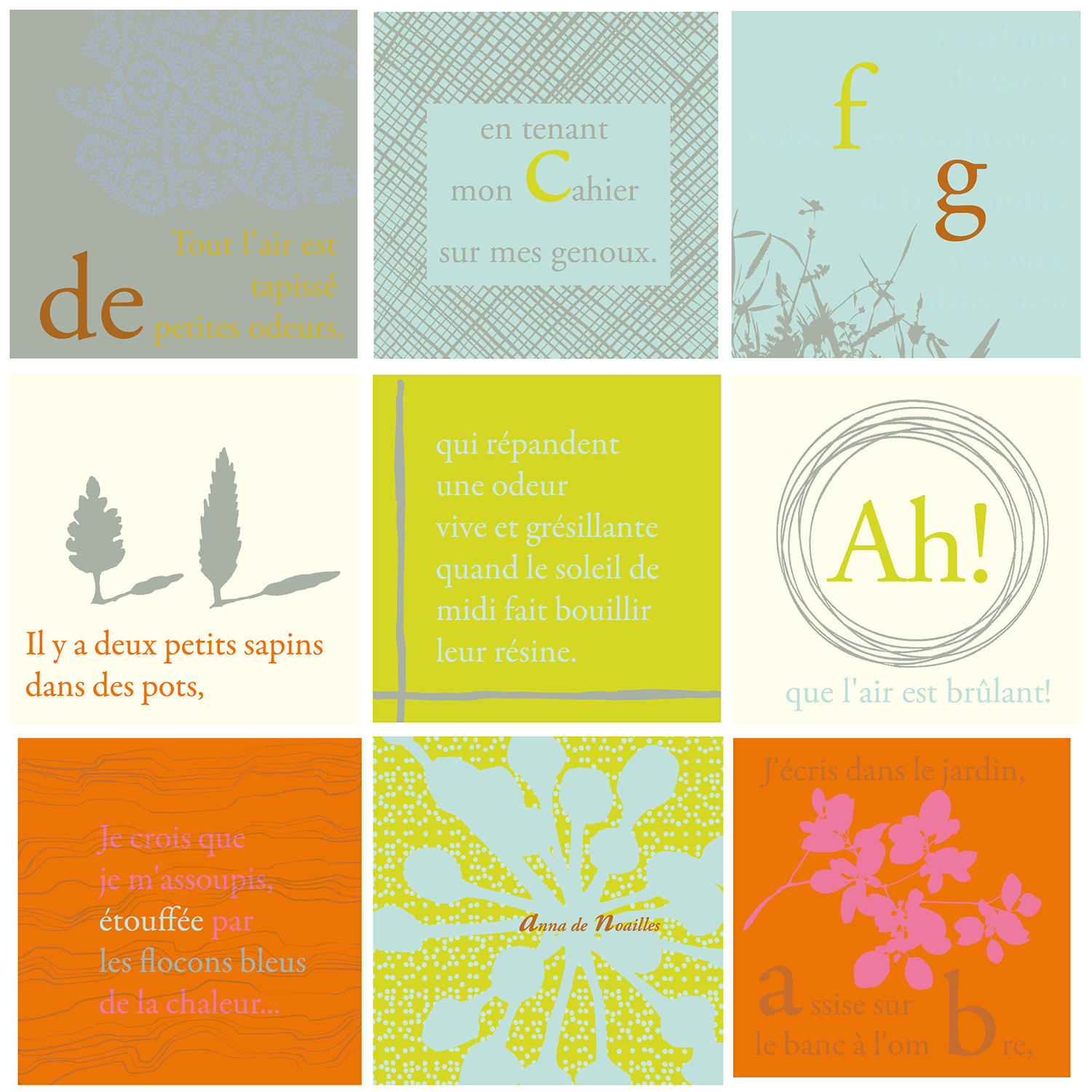 adhésif lettres oranges et gris sticker autocollant 9 carrés déco