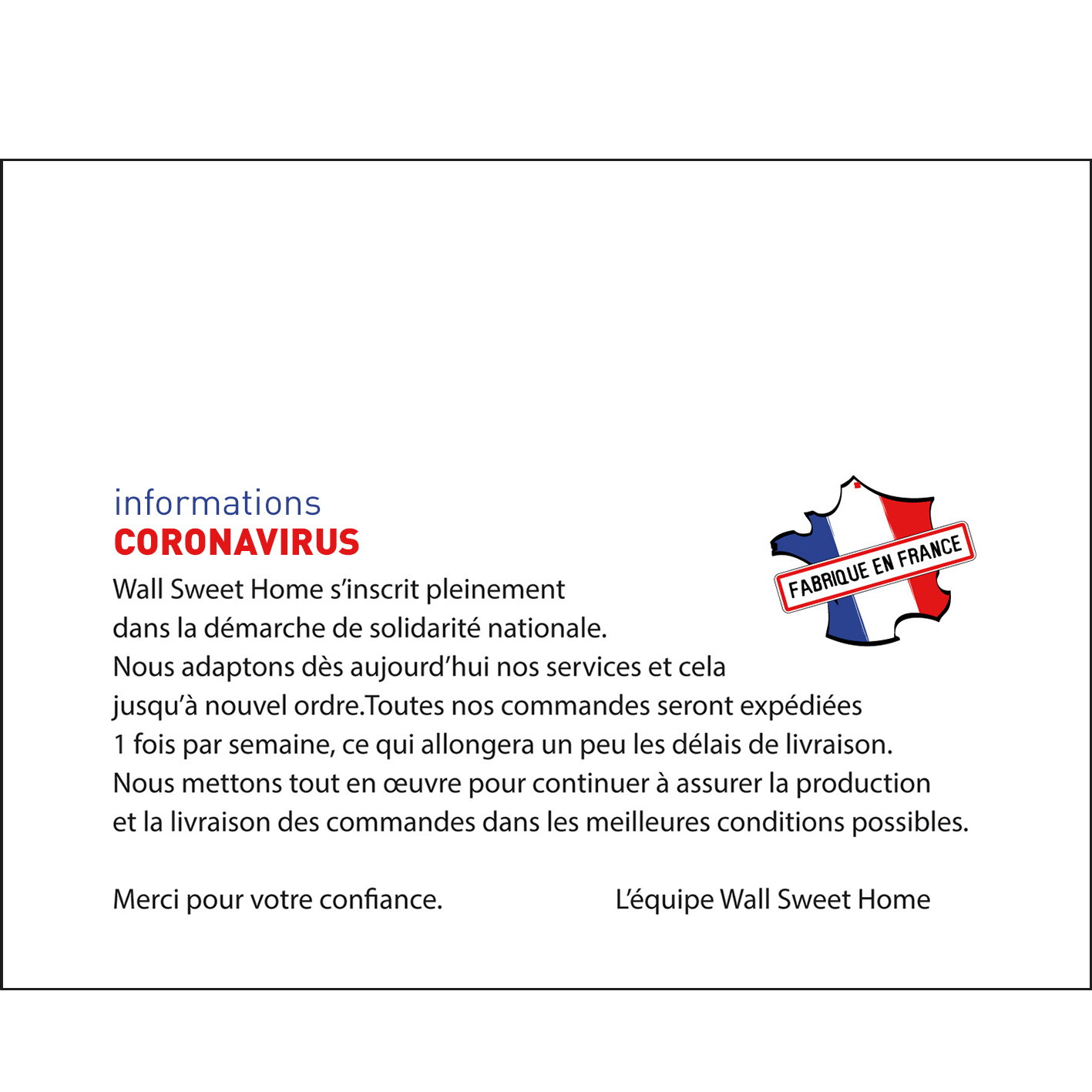 WEB message covid19 message délai de livraison