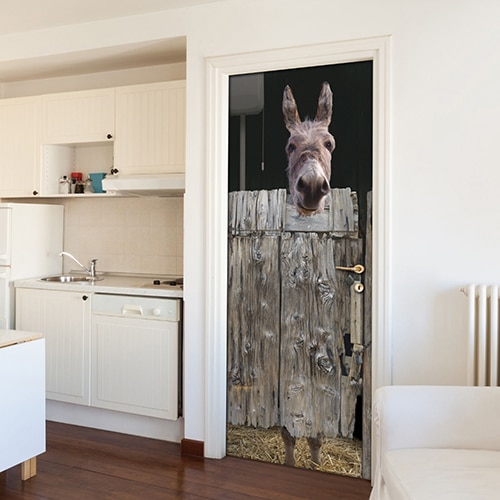 Adhésif pour porte Ane aux toilettes déco de porte effet trompe l'oeil