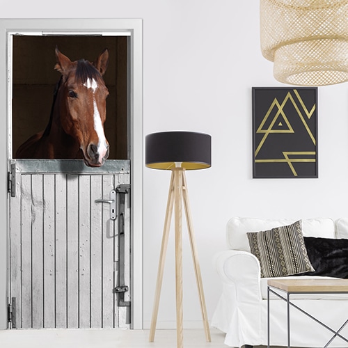 Sticker Porte Decoration Cheval Blanc : trompe l'oeil