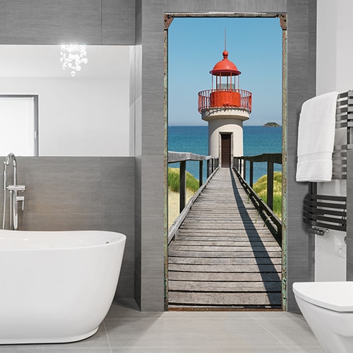Autocollant décoration Phare Marin gris de paroi de douche pour la salle de bain moderne