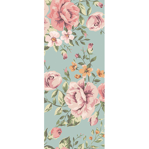 Sticker autocollant fleurs roses pour portes Sticker autocollant pour portes représentant des fleurs roses sur fond vert