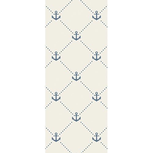 Sticker pour porte autocollant et adhésif avec des ancres de bateau bleues reliées par des petits points bleu marine pâle