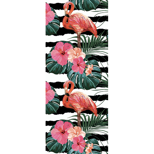 Sticker déco pour portes style peinture flamants roses et jungle