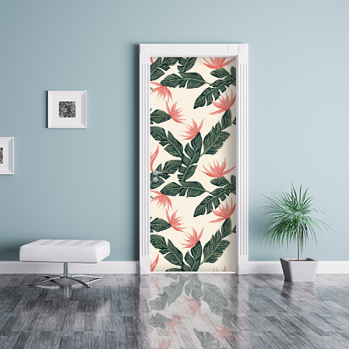 Sticker Plantes roses pour portes en exclu sur Wall Sweet Home