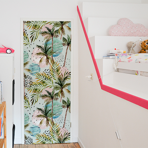 Chambre d'enfant décorée par un adhésif pour porte Ile du Paradis.