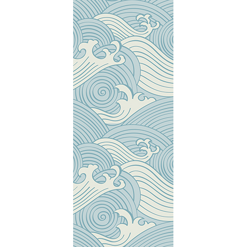 Sticker porte déco mode motif japonais de vagues bleues