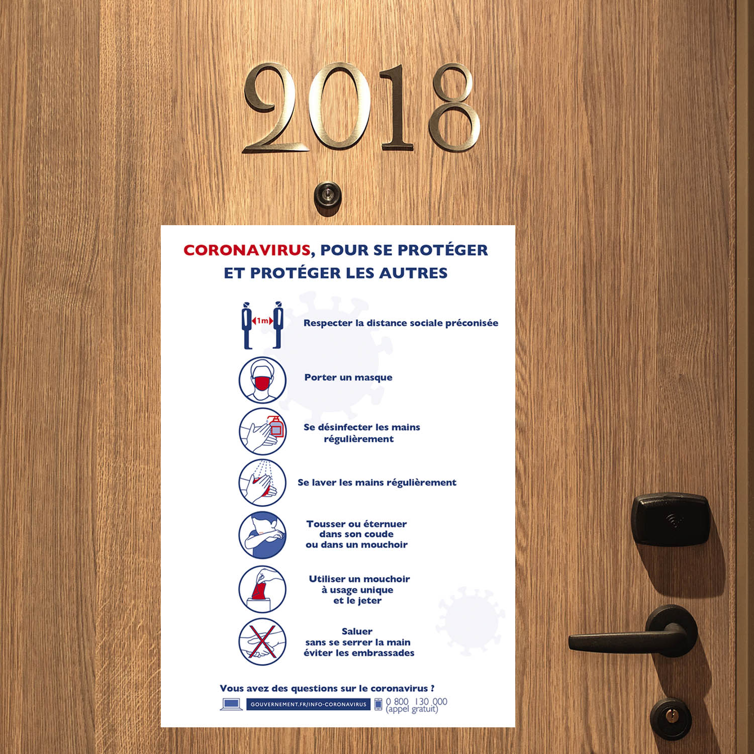 gestes barrières covid 19 récapitulés sur une affiche adhésive