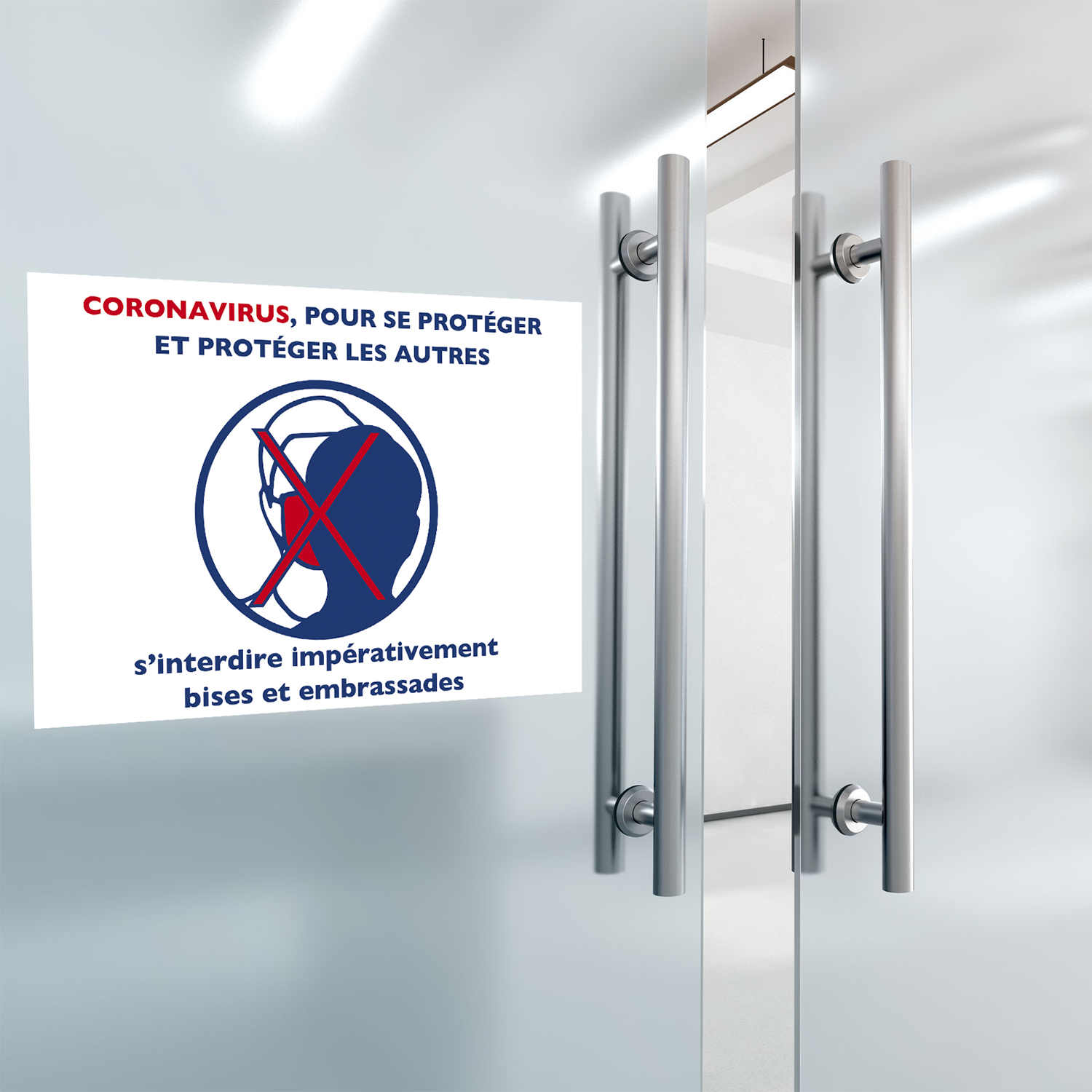 affiche collée sur une porte geste barrière coronavirus