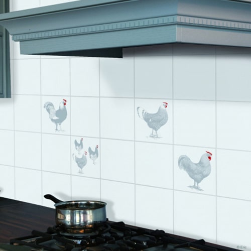 Sticker carrelage Poules et Coqs Sticker carrelage poules et coqs au dessus d'une gazinière