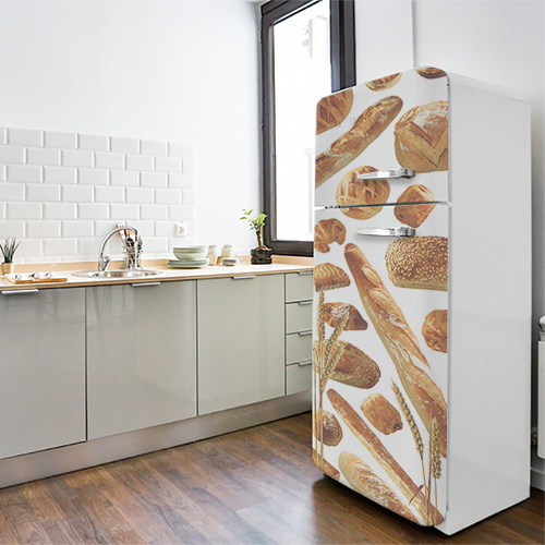 Sticker pour frigo blan style vintage avec produits de boulangerie