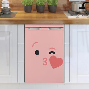 Lave vaisselle classique sublimé avec un sticker smiley coeur bisous rose