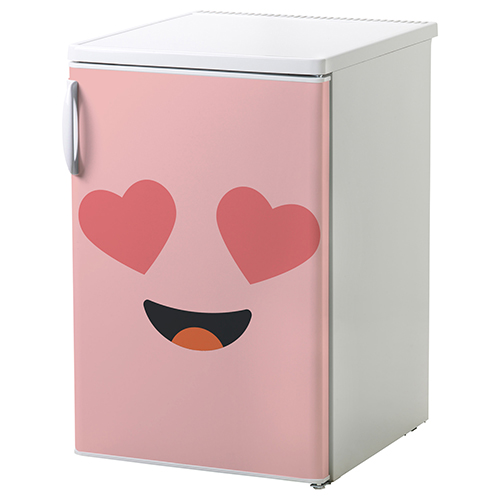 Petit frigo classique sublimé avec un autocollant Smiley Amoureux Rose collé dessus