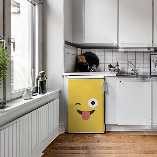 Sticker décoratif adhésif pour cuisine électroménager Smiley souriant jaune