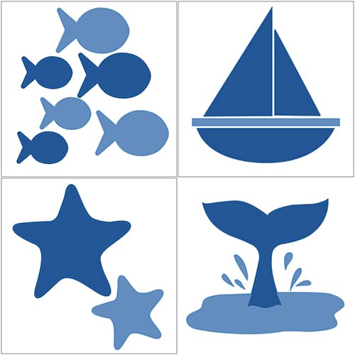 Lot de 4 stickers Bateaux et Poissons Bleus