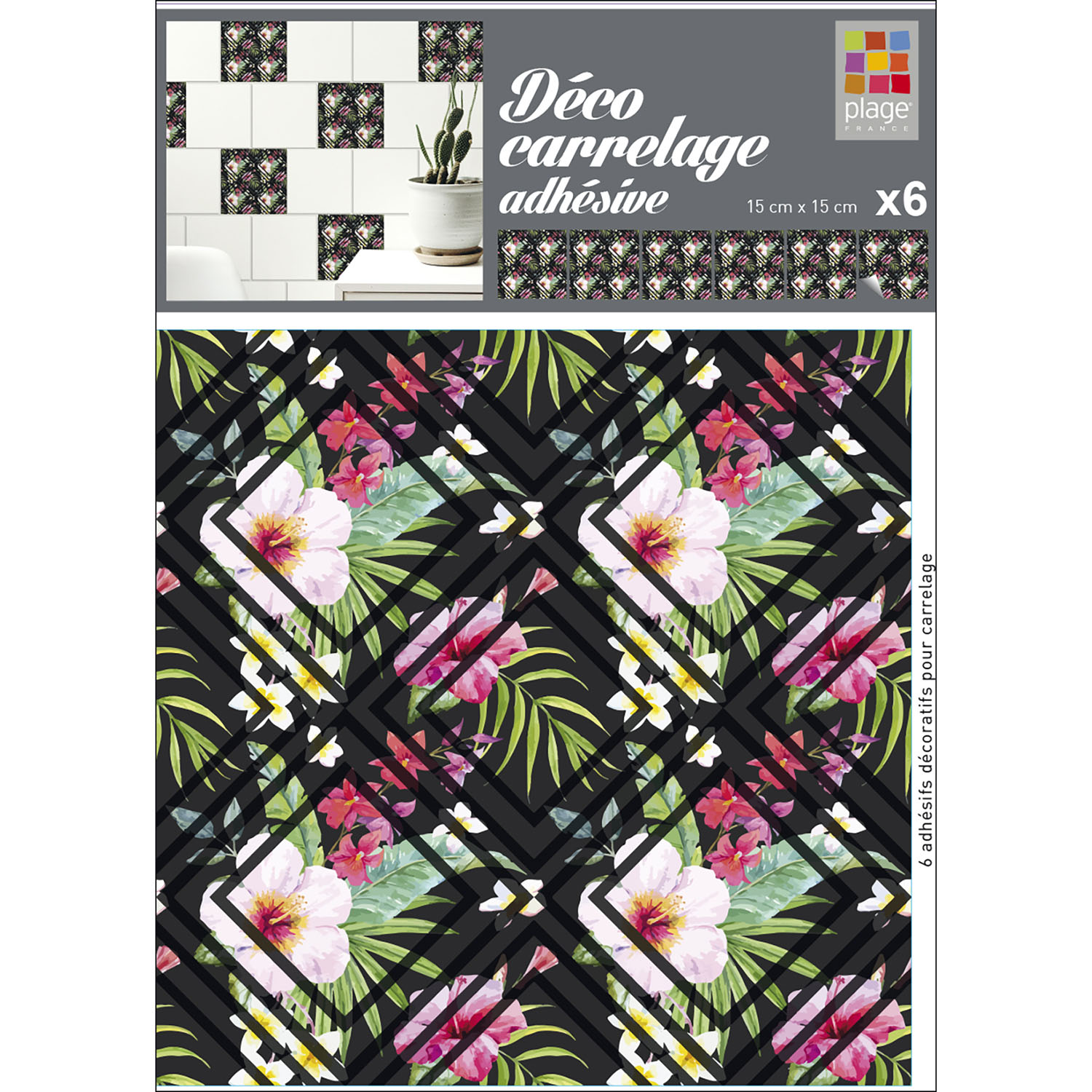 carrelage adhésif motif fleurs tropicales