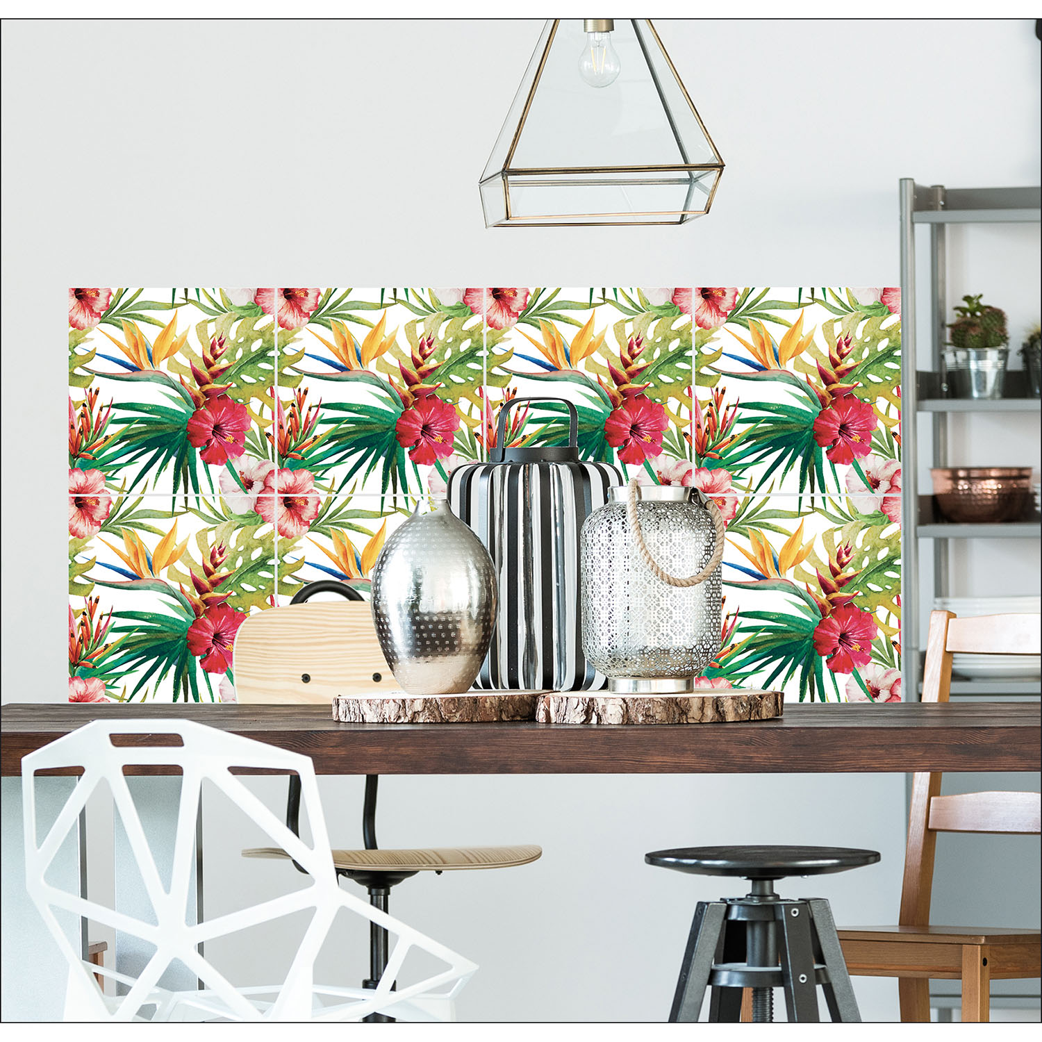 cuisine moderne avec des stickers fleurs tropicales