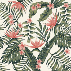 sticker carrelage jungle tropicale rose et vert