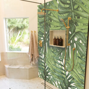 Papier peint douche vegetal salle de bain