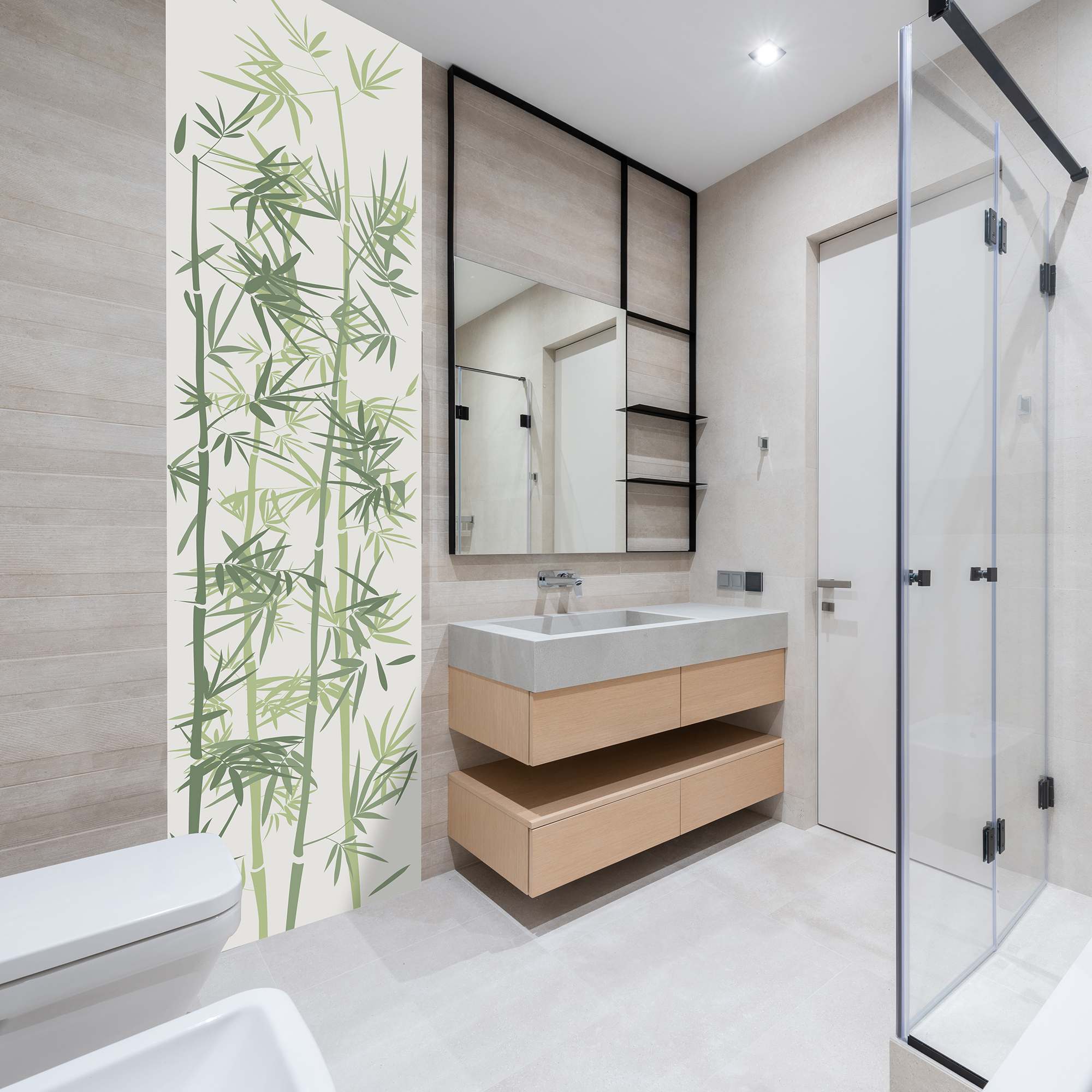 Décoration de salle de bain, intissé bambou support recyclé, résistant à l'eau