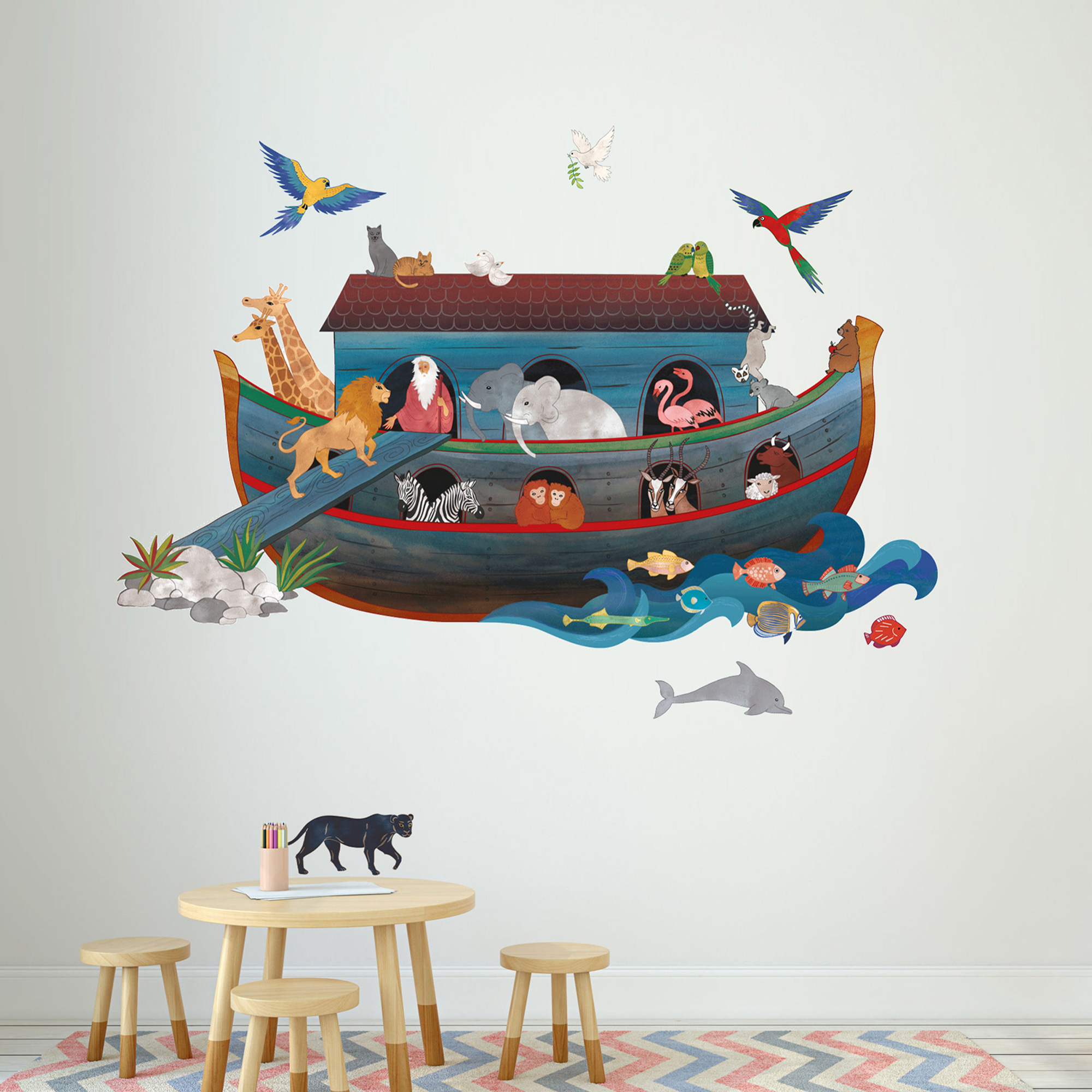 Fresque Murale, embarquez avec Noé et ses amis! Décor parfait pour chambre d'enfant