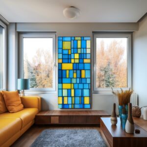 Stickers décoratifs électrostatique - Classique contemporain jaune bleu, Effet vitrail - 150x67,5 cm Mondrian