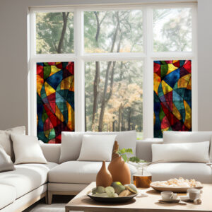 FIlm electrostatique effet vitrail motif Flammes de couleur pour vitre du salon 67.5x150cm