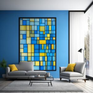 film electrostatique vitre, motif geometrique esprit mondrian vitrail 200x45cm