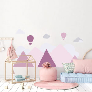 Papier Peint Panoramique qui se colle avec de l'eau Montagne et mongolfiere décoration cosy pour chambre d'enfant colle avec de l'eau tout simplement!